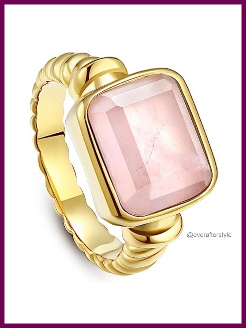 14K Gold Plated Chunky Signet Ring Rose Quartz Stainless Steel
